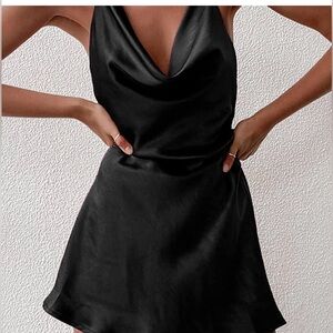 Cantonwalker Chic Black Satin Mini Dress